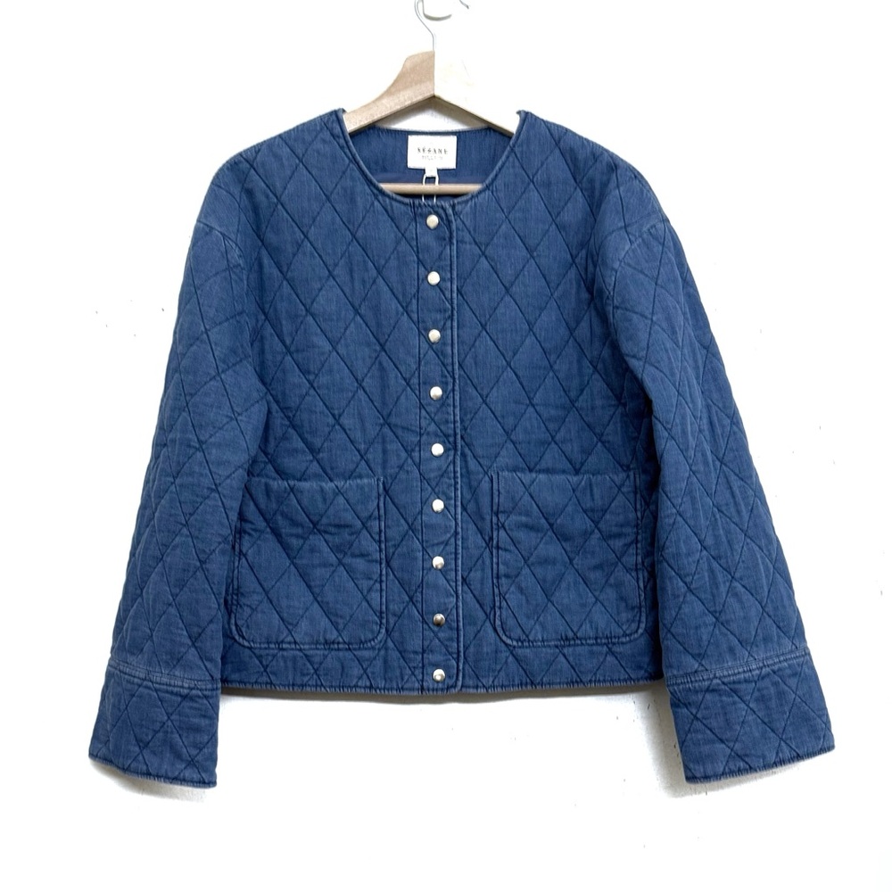 NWT Sézane Dakota Quilted Jacket in Denim Blue Sz 4 - Picture 6 of 16